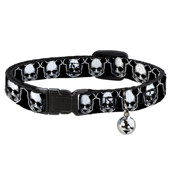 Buckle-Down Breakaway Cat Collar With Bell, Plastic Clip, Easy Adjustable, Panda Skulls, 8.5 to 12 Inches 0.5 Inch Wide