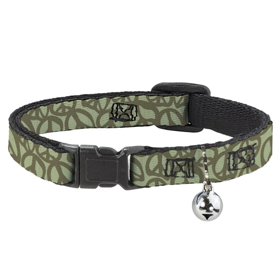Buckle-Down Breakaway Cat Collar With Bell, Plastic Clip, Easy Adjustable, Peace Sage Olive, 8.5 to 12 Inches 0.5 Inch Wide