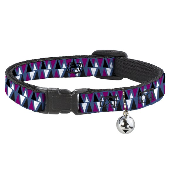 Buckle-Down Breakaway Cat Collar With Bell, Plastic Clip, Easy Adjustable, Peaks Turquoise Fuchsia Black White, 8.5 to 12 Inches 0.5 Inch Wide