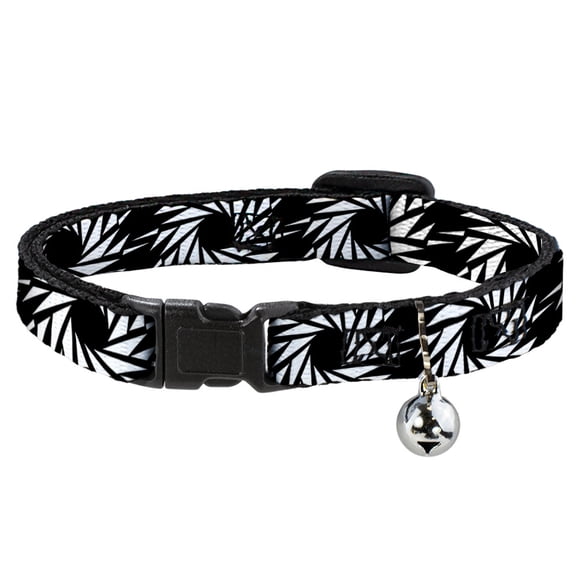 Buckle-Down Breakaway Cat Collar With Bell, Plastic Clip, Easy Adjustable, Pinwheel Black White, 8.5 to 12 Inches 0.5 Inch Wide