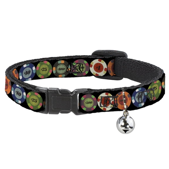 Buckle-Down Breakaway Cat Collar With Bell, Plastic Clip, Easy Adjustable, Poker Chips, 8.5 to 12 Inches 0.5 Inch Wide