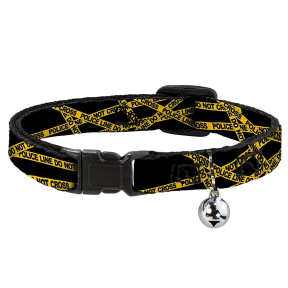 Buckle-Down Breakaway Cat Collar With Bell, Plastic Clip, Easy Adjustable, Police Line Black Yellow, 8.5 to 12 Inches 0.5 Inch Wide