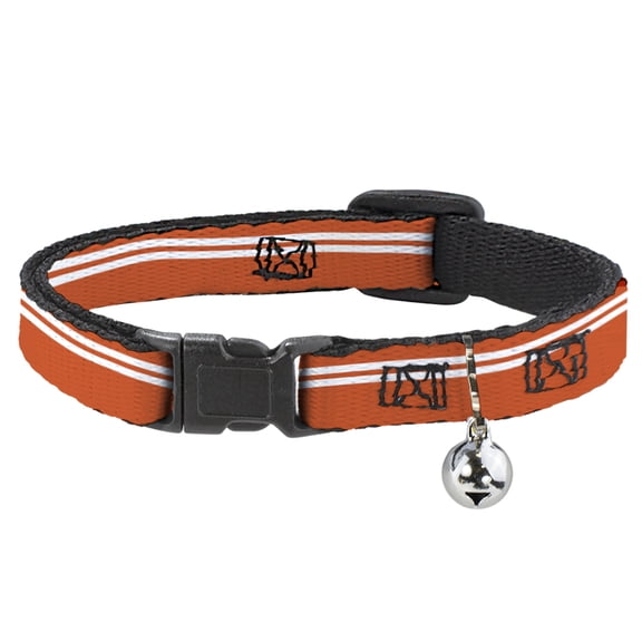 Buckle-Down Breakaway Cat Collar With Bell, Plastic Clip, Easy Adjustable, Racing Stripe Orange White, 8.5 to 12 Inches 0.5 Inch Wide