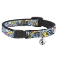 thumbnail image 1 of Buckle-Down Breakaway Cat Collar With Bell, Plastic Clip, Easy Adjustable, Rainbow Cloud Stars Baby Blue, 8.5 to 12 Inches 0.5 Inch Wide, 1 of 4