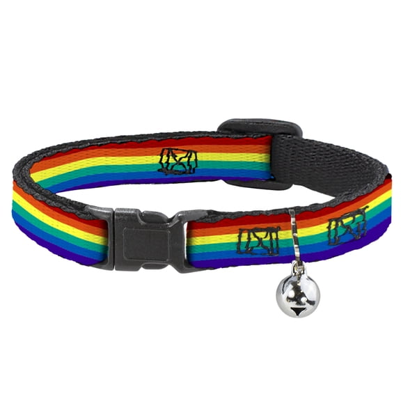Buckle-Down Breakaway Cat Collar With Bell, Plastic Clip, Easy Adjustable, Rainbow Print, 8.5 to 12 Inches 0.5 Inch Wide