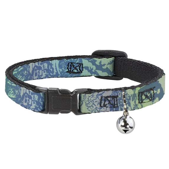 Buckle-Down Breakaway Cat Collar With Bell, Plastic Clip, Easy Adjustable, Retro Monster Aqua, 8.5 to 12 Inches 0.5 Inch Wide