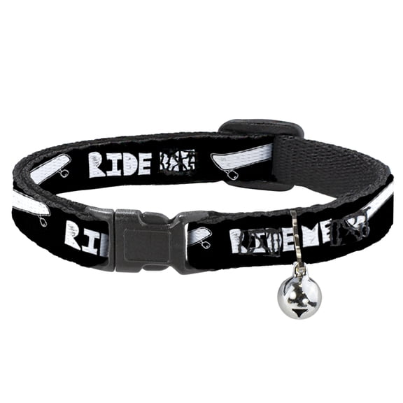 Buckle-Down Breakaway Cat Collar With Bell, Plastic Clip, Easy Adjustable, Ride Me Skateboard Black White, 8.5 to 12 Inches 0.5 Inch Wide