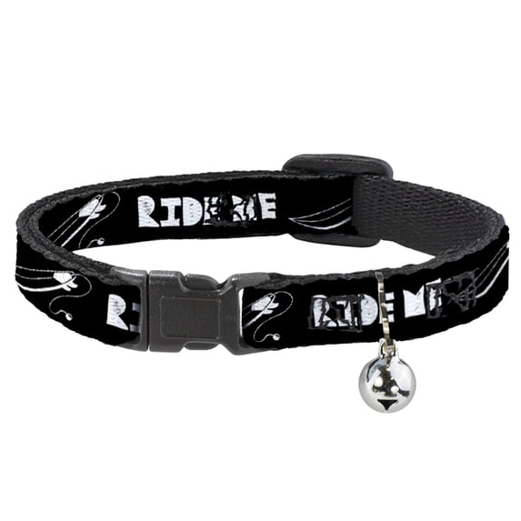 Buckle-Down Breakaway Cat Collar With Bell, Plastic Clip, Easy Adjustable, Ride Me Surfboard Black White, 8.5 to 12 Inches 0.5 Inch Wide