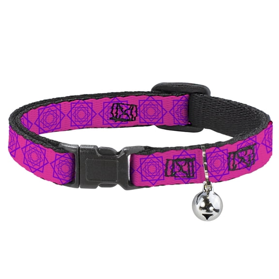 Buckle-Down Breakaway Cat Collar With Bell, Plastic Clip, Easy Adjustable, Rotating Squares Pink Purple, 8.5 to 12 Inches 0.5 Inch Wide