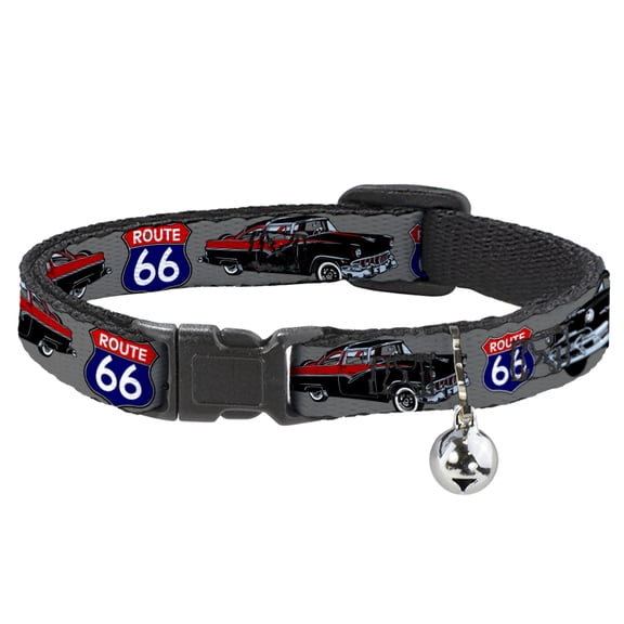 Buckle-Down Breakaway Cat Collar With Bell, Plastic Clip, Easy Adjustable, Route 66 Classics Gray, 8.5 to 12 Inches 0.5 Inch Wide