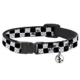 thumbnail image 1 of Buckle-Down Breakaway Cat Collar With Bell, Plastic Clip, Easy Adjustable, Smiley Sad Face Checker Black White, 8.5 to 12 Inches 0.5 Inch Wide, 1 of 4