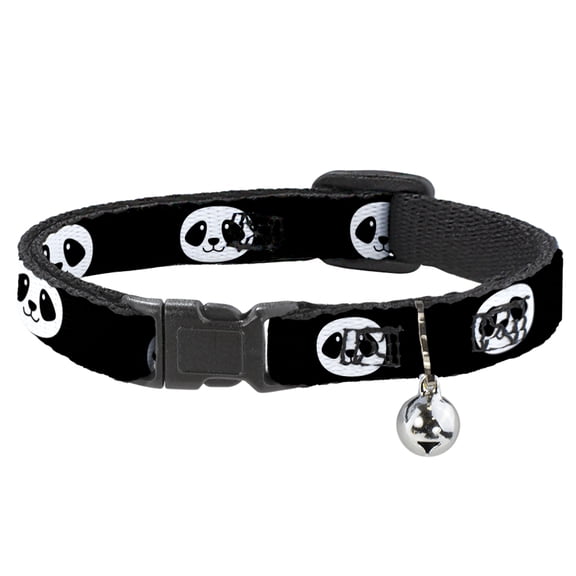 Buckle-Down Breakaway Cat Collar With Bell, Plastic Clip, Easy Adjustable, Smiling Panda Face Black White, 8.5 to 12 Inches 0.5 Inch Wide