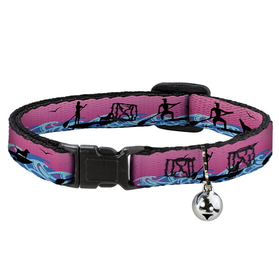 Buckle-Down Breakaway Cat Collar With Bell, Plastic Clip, Easy Adjustable, Sup Dog Pink Blues Black, 8.5 to 12 Inches 0.5 Inch Wide