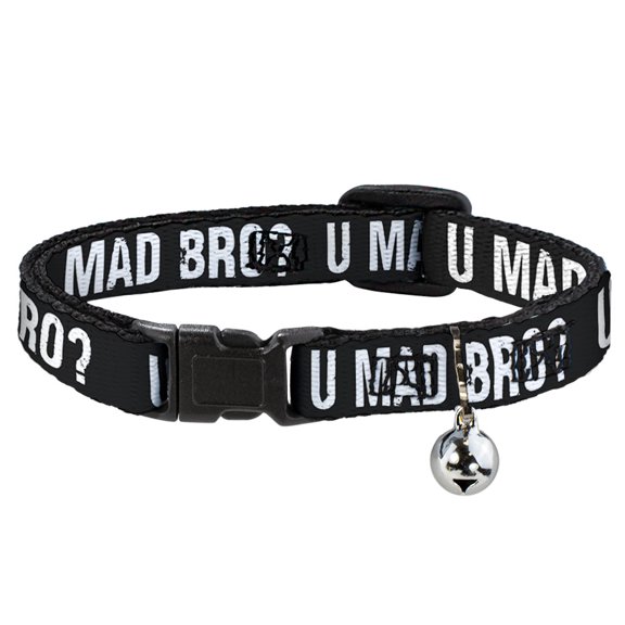 Buckle-Down Breakaway Cat Collar With Bell, Plastic Clip, Easy Adjustable, U Mad Bro Weathered Black White, 8.5 to 12 Inches 0.5 Inch Wide