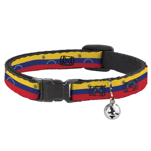 Buckle-Down Breakaway Cat Collar With Bell, Plastic Clip, Easy Adjustable, Venezuela Flag Continuous Repeat, 8.5 to 12 Inches 0.5 Inch Wide