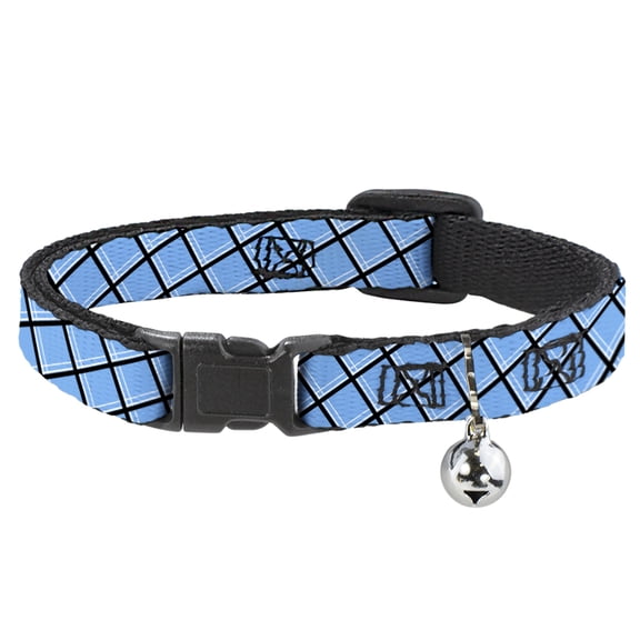 Buckle-Down Breakaway Cat Collar With Bell, Plastic Clip, Easy Adjustable, Wire Grid Baby Blue Black White, 8.5 to 12 Inches 0.5 Inch Wide