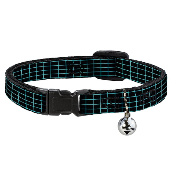Buckle-Down Breakaway Cat Collar With Bell, Plastic Clip, Easy Adjustable, Wire Grid Black Blue, 8.5 to 12 Inches 0.5 Inch Wide