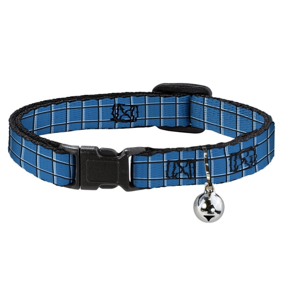 Buckle-Down Breakaway Cat Collar With Bell, Plastic Clip, Easy Adjustable, Wire Grid Turquoise Gray White, 8.5 to 12 Inches 0.5 Inch Wide