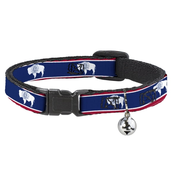 Buckle-Down Breakaway Cat Collar With Bell, Plastic Clip, Easy Adjustable, Wyoming Flags, 8.5 to 12 Inches 0.5 Inch Wide