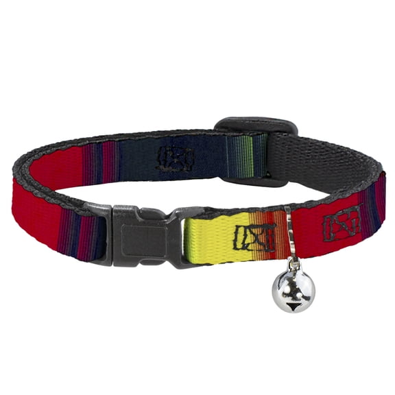 Buckle-Down Breakaway Cat Collar With Bell, Plastic Clip, Easy Adjustable, Zarape Vertical Rasta, 8.5 to 12 Inches 0.5 Inch Wide