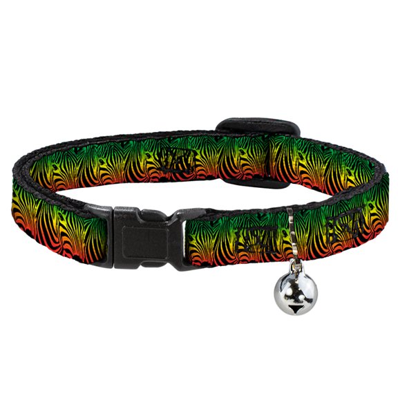 Buckle-Down Breakaway Cat Collar With Bell, Plastic Clip, Easy Adjustable, Zebra Head Rasta, 8.5 to 12 Inches 0.5 Inch Wide