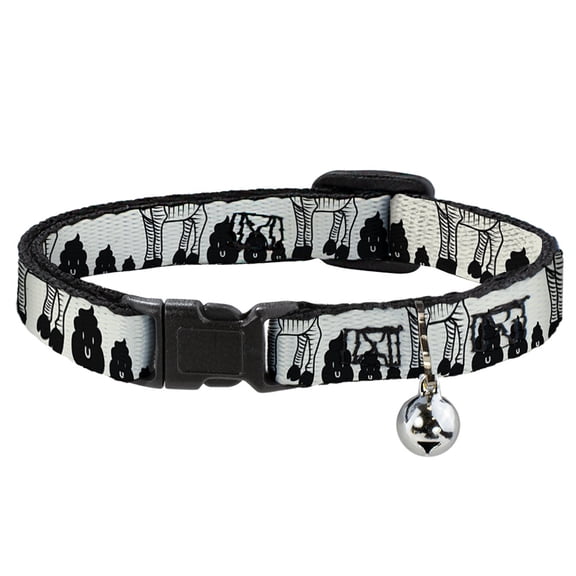 Buckle-Down Breakaway Cat Collar With Bell, Plastic Clip, Easy Adjustable, Zebra Poops Off White Black, 8.5 to 12 Inches 0.5 Inch Wide