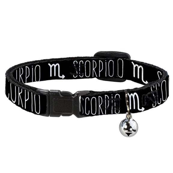 Buckle-Down Breakaway Cat Collar With Bell, Plastic Clip, Easy Adjustable, Zodiac Scorpio Symbol Black White, 8.5 to 12 Inches 0.5 Inch Wide