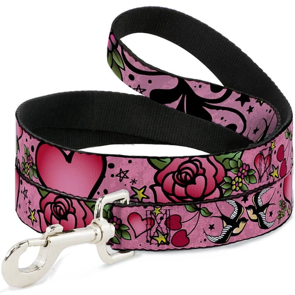 Buckle-Down Pet Leash, Dog Leash, Mom Dad Close Up Pink Sparrows, 4 Feet Long 1.0 Inch Wide