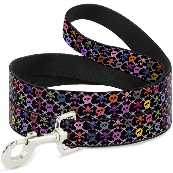 Buckle-Down Pet Leash, Dog Leash, Skull Fleur De Lis Black Multi Color, 4 Feet Long 1.0 Inch Wide