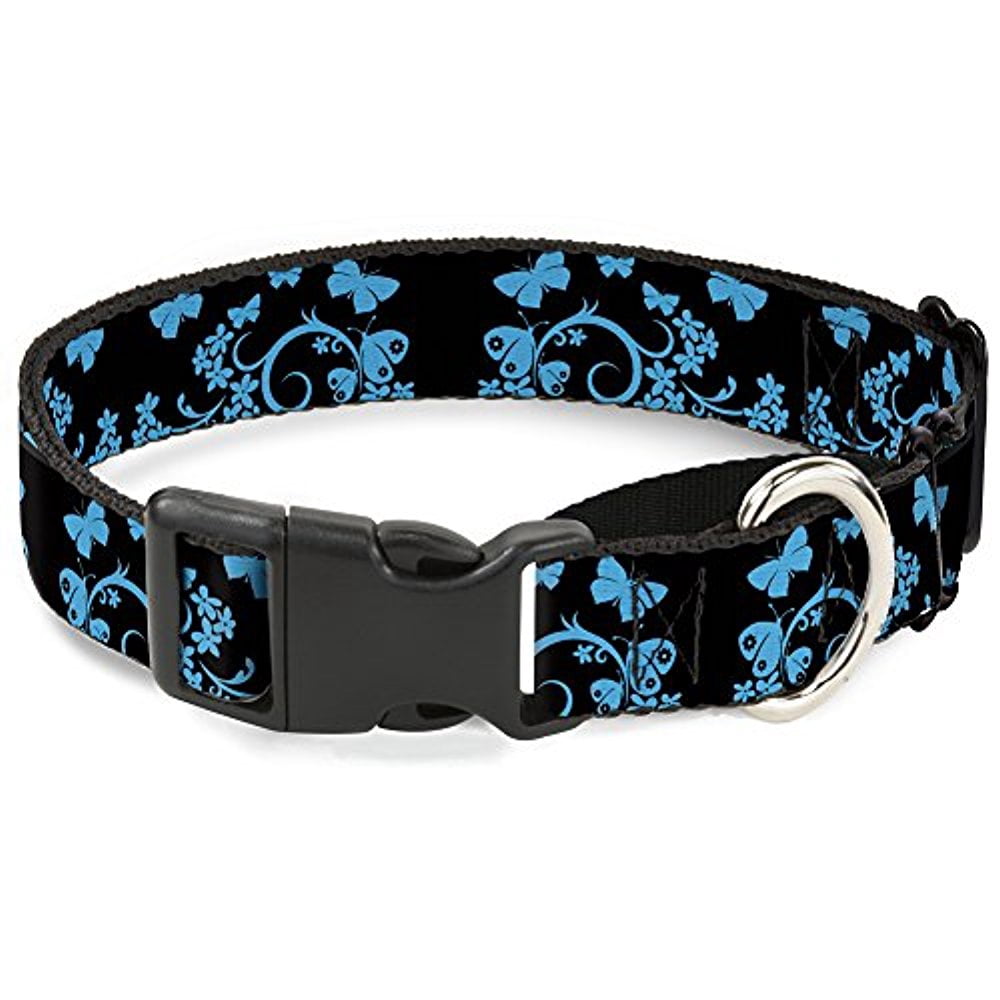 Buckle-Down Butterfly Garden Black Blue Martingale Dog Collar