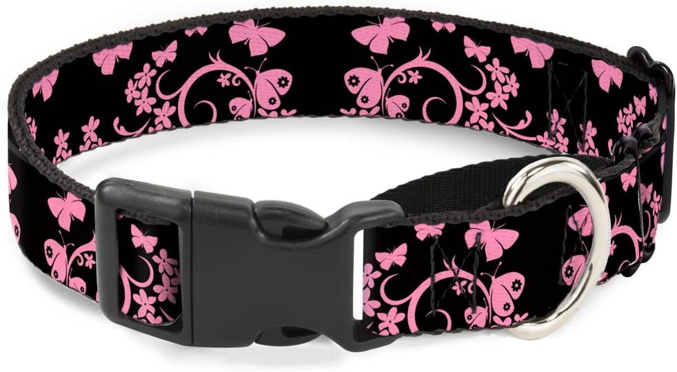 Buckle-Down Butterfly Garden Black/Pink Martingale Dog Collar, 1" Wide-Fits 9-15" Neck-Small 1" Wide - Fits 9-15" Neck - Small Multicolor