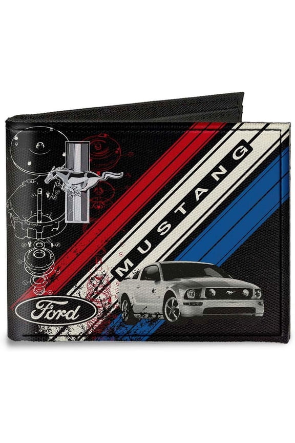 Canvas Bi-fold Wallet-Mustang Tri-bar Logo/Diagonal Stripe 4.0" x 3.5" Multicolor
