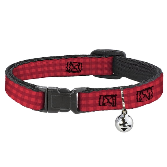 Buckle-Down Cat Collar, Breakaway Collar with Bell, Christmas Pajama Plaid Reds, 8.5 to 12 Inches 0.5 Inch Wide