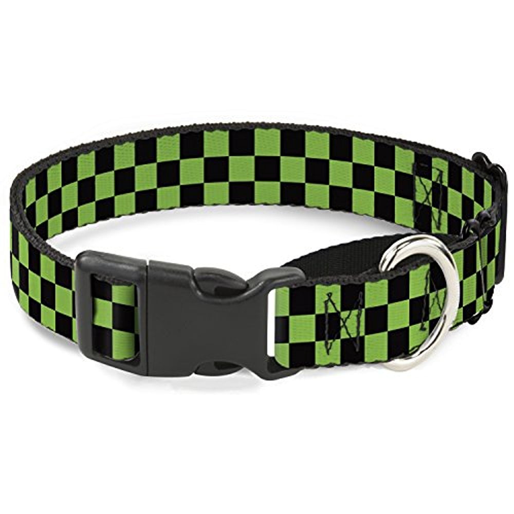 Buckle-Down Checker Black Neon Green Martingale Dog Collar