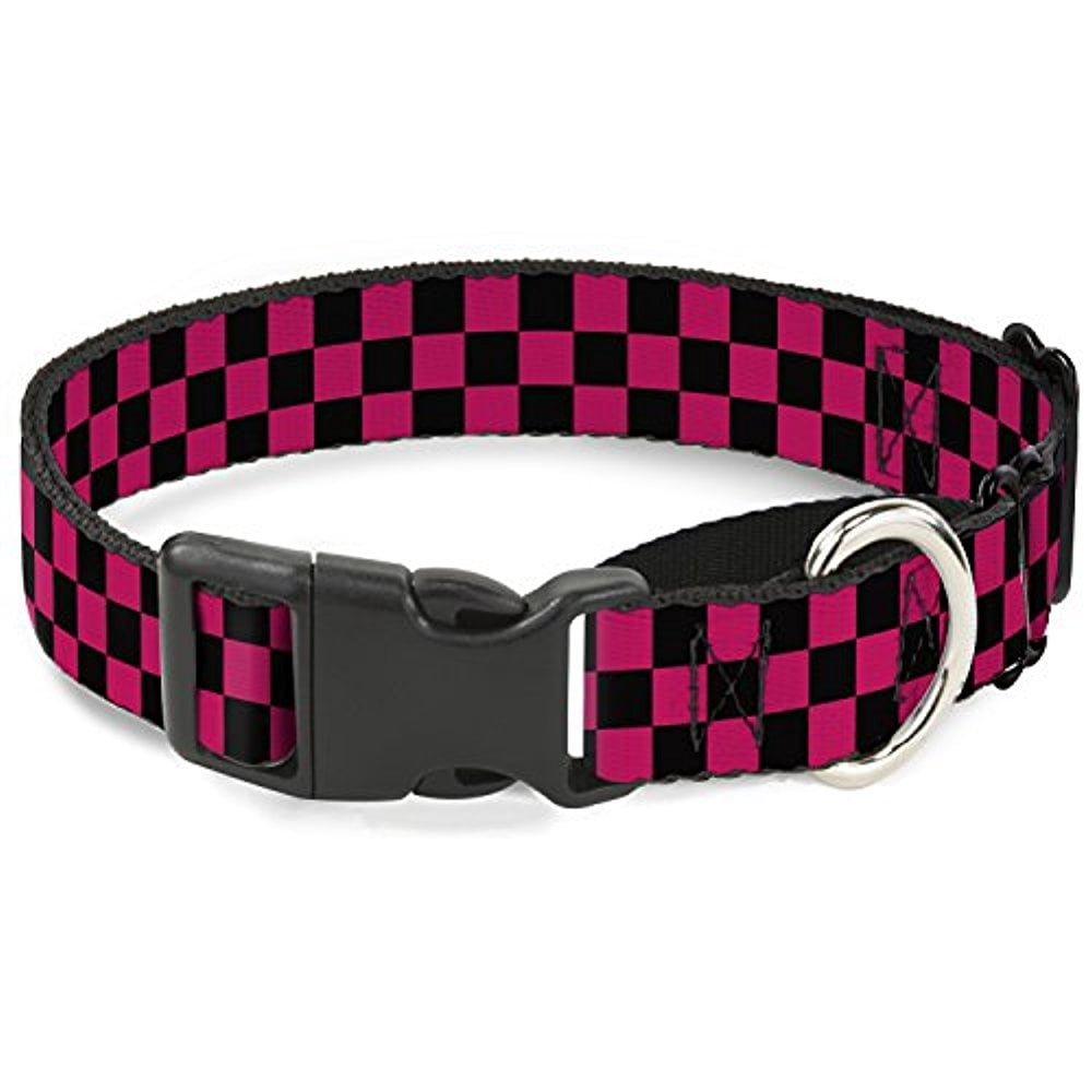 buckle-down checker black neon pink martingale dog collar