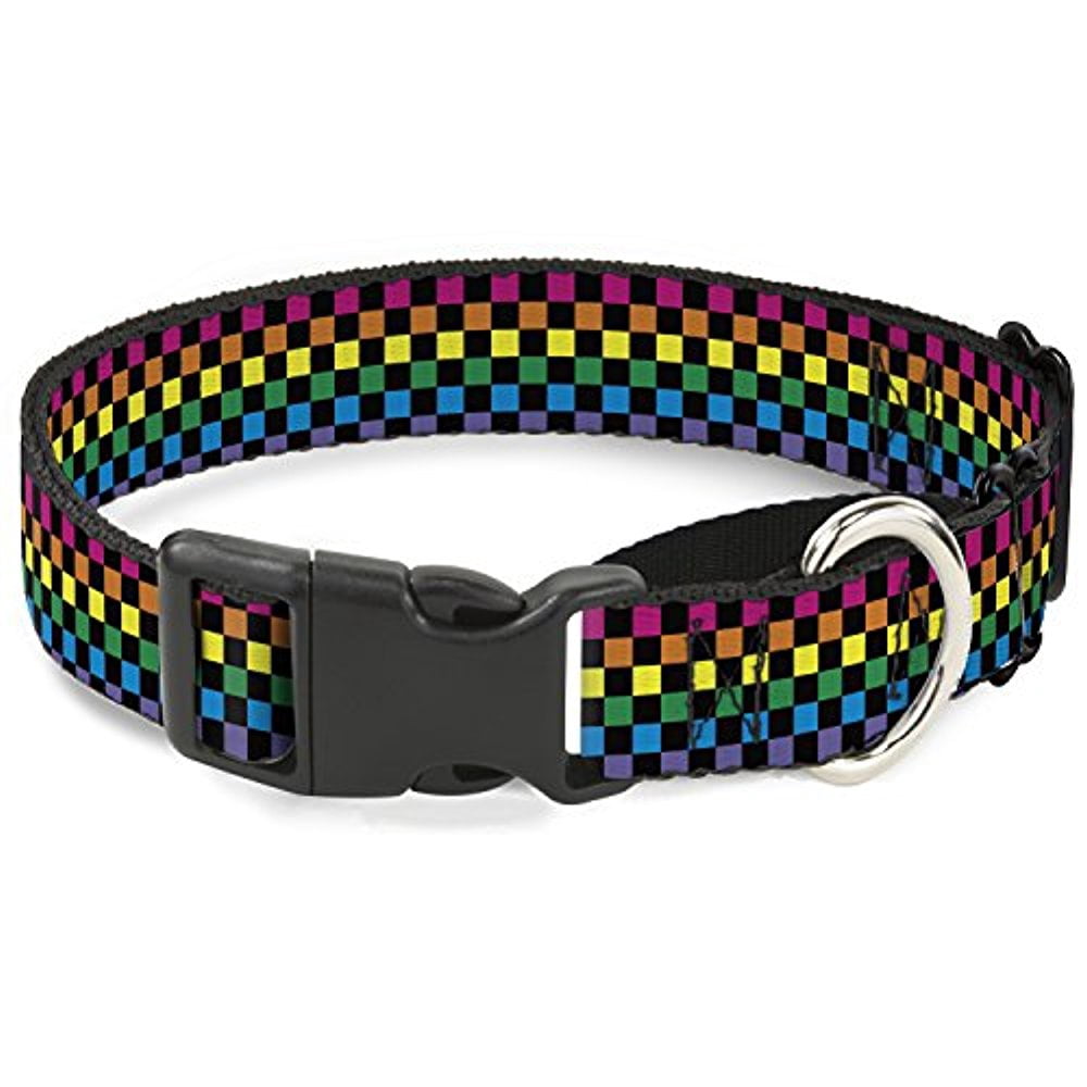 Buckle-Down Checker Black Neon Rainbow Martingale Dog Collar