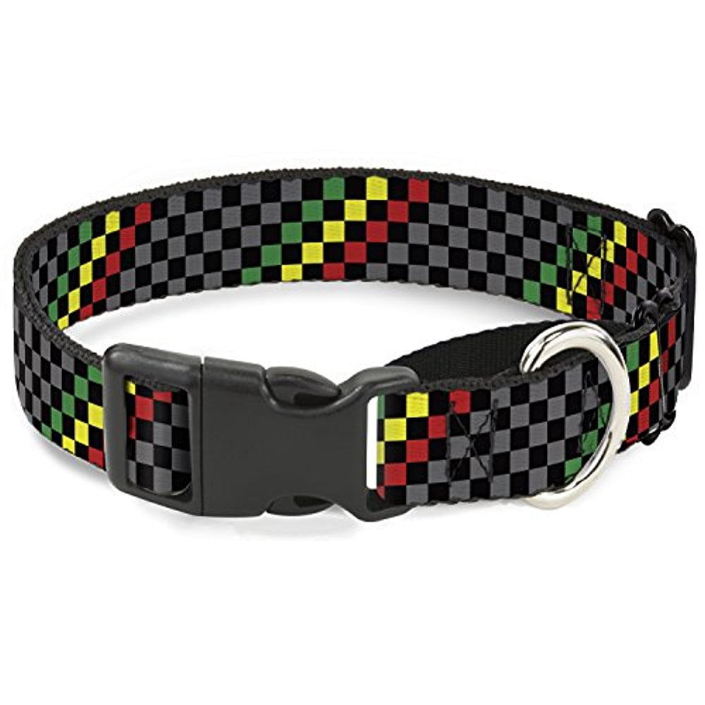 Buckle-Down Checker Stripe Black Gray Rasta Martingale Dog Collar