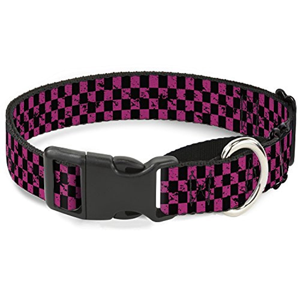buckle-down checker weathered black neon pink martingale dog collar