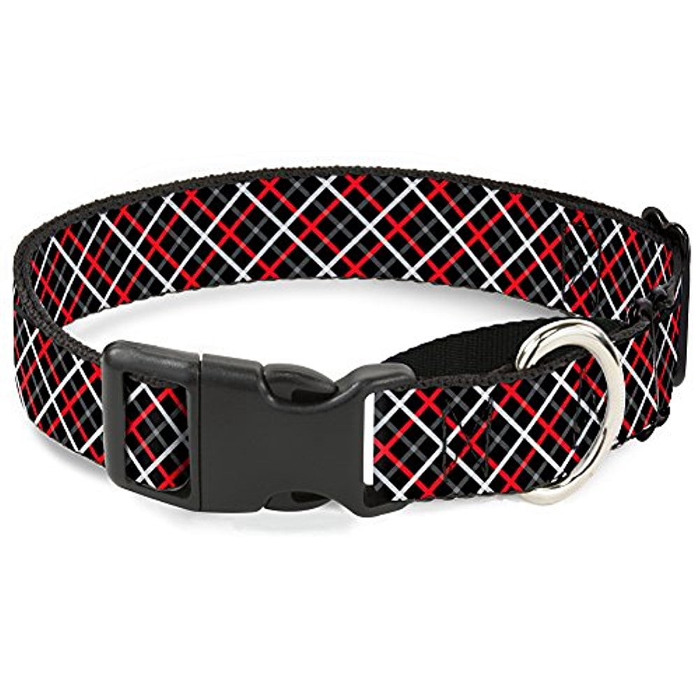 Buckle-Down Criss Cross Plaid Black Gray Red Martingale Dog Collar