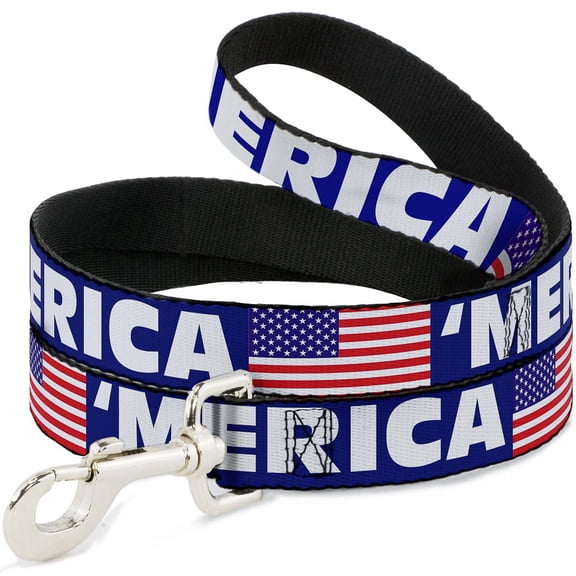 Buckle-Down Pet Leash, Dog Leash, Merica US Flag Blue White Red, 4 Feet Long 1.0 Inch Wide
