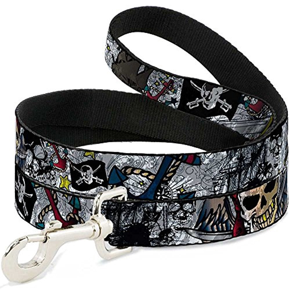 Buckle-Down DL-W30425-N Narrow 0.5" Dead Men Tell No Tales Close-Up White Dog Leash