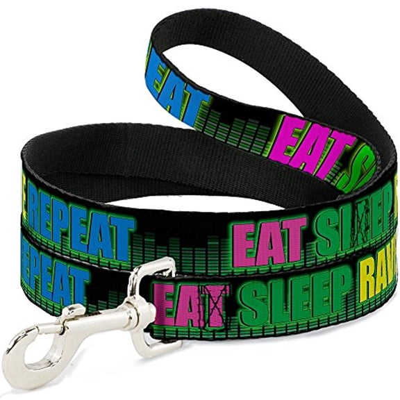 buckle-down dl-w30532 eat sleep rave repeat black multi neon dog leash