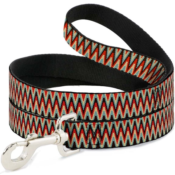 Buckle-Down Pet Leash, Dog Leash, Jagged Zig Zag Brown Aqua Cream Red, 4 Feet Long 1.0 Inch Wide