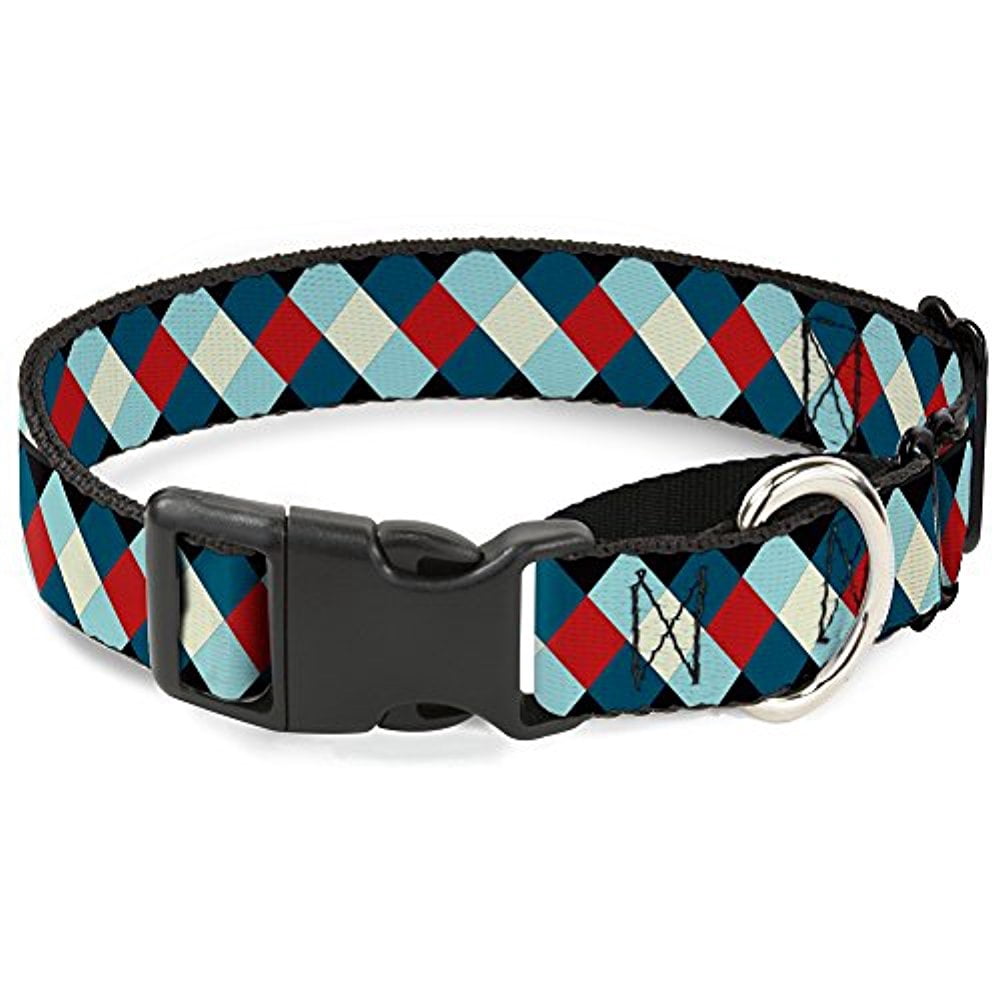 Buckle-Down Diamond Plaid Blues Khaki Red Martingale Dog Collar