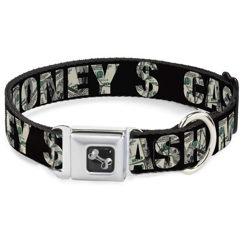 Buckle-Down Seatbelt Buckle Dog Collar - Lucky Black Design, 1 Inch Wide, Fits 15-26 Inch Neck (Large)
