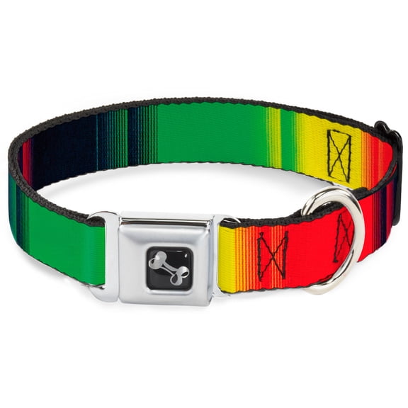 Buckle-Down Pet Collar, Dog Collar Metal Seatbelt Buckle, Zarape Vertical Rasta, 15 to 24 Inches 1.0 Inch Wide