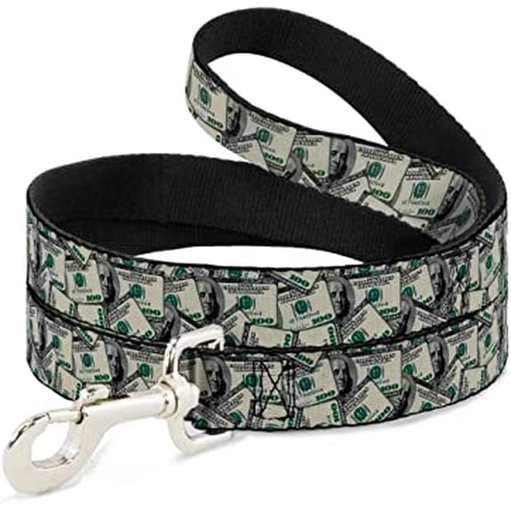 Buckle-Down Dog Leash Benjamins 4 Feet Long 1.0 Inch Wide