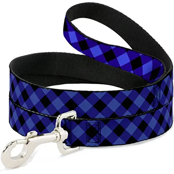 Buckle-Down Dog Leash Diagonal Buffalo Plaid Black Blue Available in Different Lengths and Widths for Small Medium Large Dogs and Cats