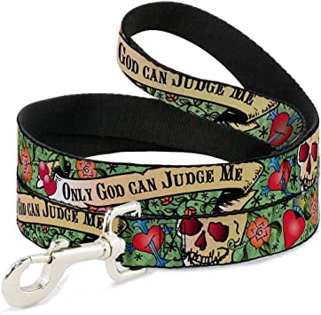 Buckle-Down Dog Leash Only God Can Judge Me Green Available in Different Lengths and Widths for Small Medium Large Dogs and Cats