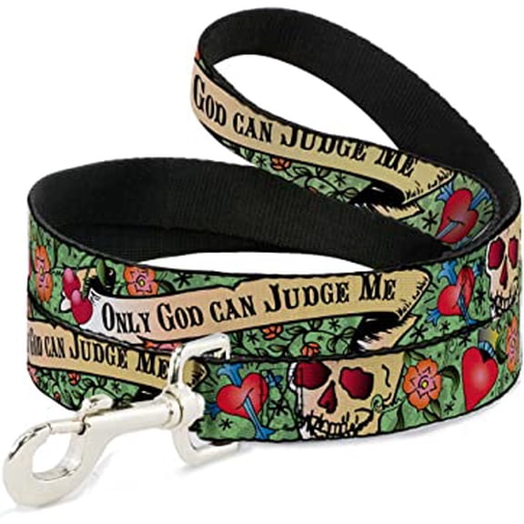 Buckle-Down Dog Leash Only God Can Judge Me Green Available in Different Lengths and Widths for Small Medium Large Dogs and Cats